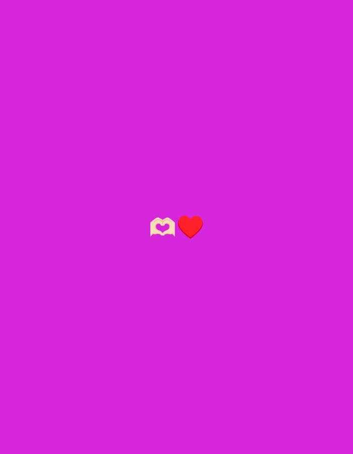 The image is a simple, minimalist composition set against a solid, vibrant magenta background. Centered in the frame, near the bottom, are two small, distinct icons. To the left is a light yellow icon resembling two hands forming a heart shape. To its right, a bright red heart icon is positioned. The background is a uniform color, with no discernible elements suggesting a specific location or environment. The icons are the only visual features present. The image does not depict any people, actions, interactions, or features of Juan Griego, Venezuela.