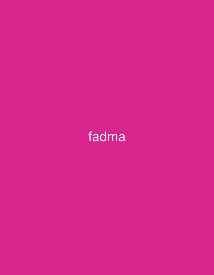 The image displays a solid, vibrant fuchsia or deep pink background. Centered horizontally and slightly above the vertical center, the word "fadma" is rendered in white, lowercase sans-serif typography. No other objects, subjects, or environmental details are visible. This image, featuring the text "fadma" against a pink background, is associated with the city of Casablanca, Morocco.