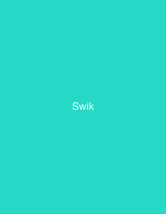 The image displays a digital graphic featuring a uniform turquoise background. The word 'Swik' is centrally positioned in white, sans-serif text. The visual content of the image does not include any elements depicting people, subjects, objects, actions, interactions, or environmental features that would enable the identification of a specific location within Casablanca, Morocco.