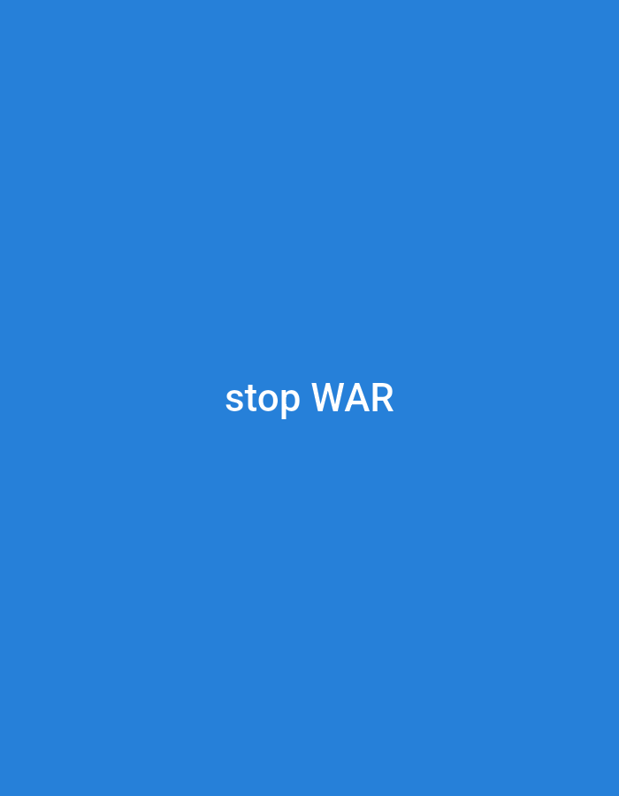 A plain blue background features the white text "stop WAR" centered in the middle of the frame. The text is in a sans-serif font.