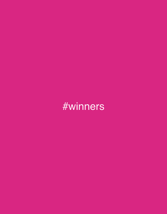 The image is a solid magenta background with the hashtag "#winners" in white text centered on the screen.