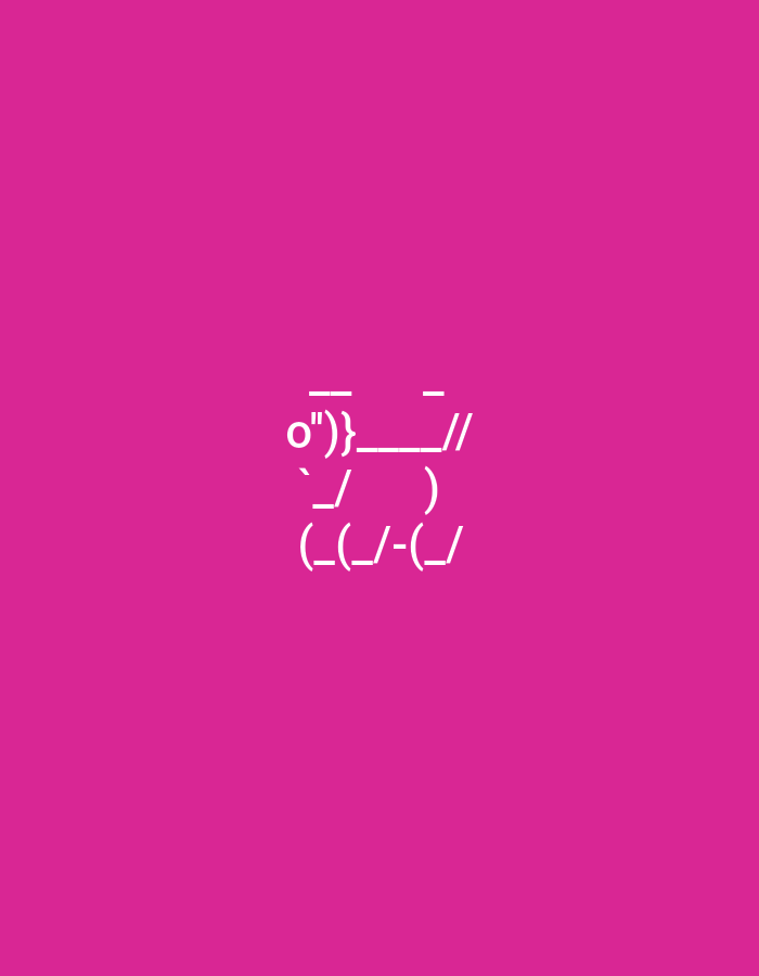A pink background features a white text-based emoticon. The emoticon's head is an "o" with a parenthesis and a quotation mark, and a backward slash. Below the head, there are two dashes and a forward slash. The emoticon's body is formed by two sets of parentheses, each containing a forward slash and a dash. The emoticon is positioned in the center of the image.