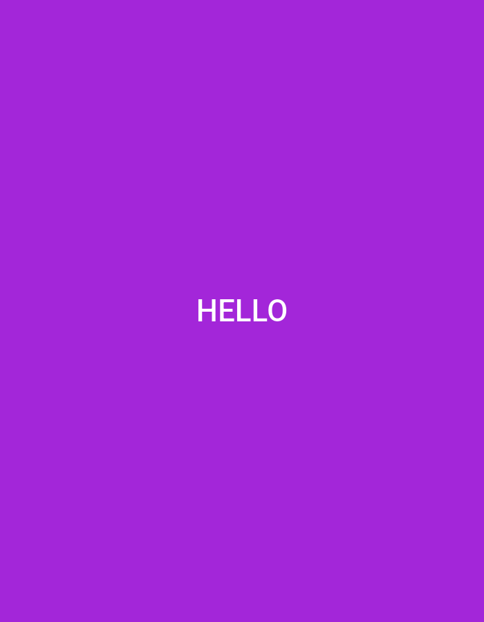 A stark, flat, vibrant purple background occupies the entire frame. Centered in the mid-upper portion of the image, the word "HELLO" is displayed in crisp, white, sans-serif capital letters. The text is well-defined against the solid color. The image is purely typographical on a uniform colored canvas. There are no other elements, objects, or individuals present. The location in the city of Bačvice, Bosnia and Herzegovina, is not discernible from the visual information provided in this image.