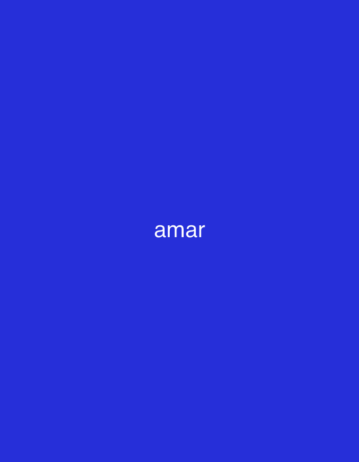 The image features a solid, vibrant royal blue background, completely filling the frame. Centered on this monochromatic background, the word "amar" is displayed in white, sans-serif lettering. There are no other subjects, objects, or figures visible in the image. No specific activity or event is depicted. The image is abstract and provides no visual cues for time of day, weather, or emotional context. Although a location context of Santa Ana, Venezuela, was provided, the image itself contains no visual elements to confirm this location.