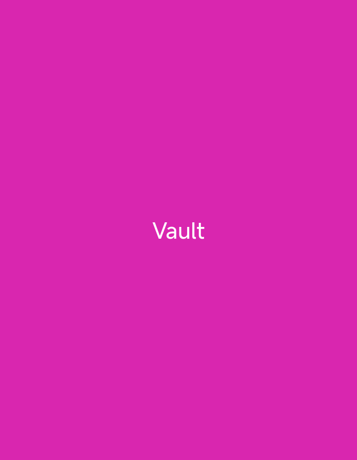 This media file is a square image with a bright magenta background. Centered vertically and horizontally on the image is the word "Vault" in white, sans-serif text. There are no other visible objects, people, or scenes depicted in the image. The image is devoid of any context related to time of day, weather, emotions, or specific location cues, other than the provided location context.
