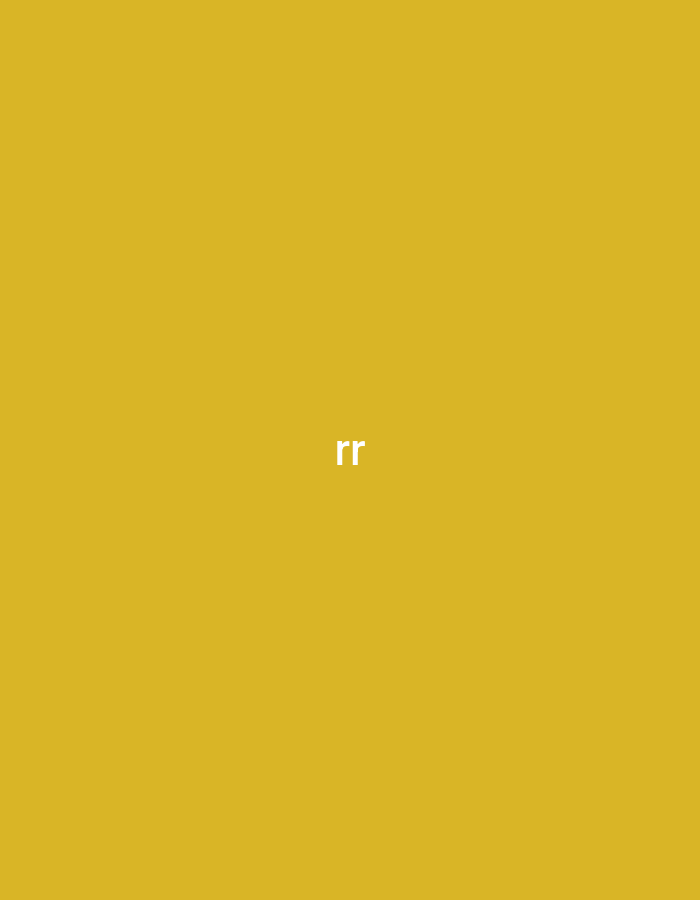 The image presents a solid, uniform yellow background. Two instances of the lowercase letters "rr" are rendered in white. One "rr" is situated in the upper-center region of the frame. The second "rr" is located precisely at the vertical and horizontal center of the frame. The scene contains no people, subjects, additional objects, actions, interactions, or environmental details that could indicate a specific geographical location, including Casablanca, Morocco.