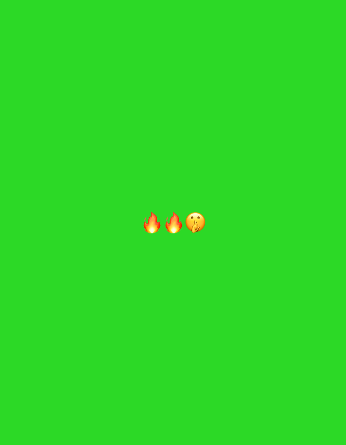 Three emojis, two fire and one face with hand over mouth, are positioned in the center of a bright green, featureless background. There are no people or objects that can be used to determine a specific location, including the City of Binjai, Indonesia.