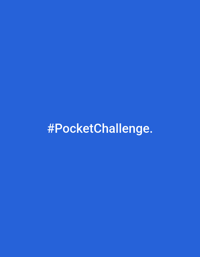 The image is a digitally created graphic on a solid blue background. Centered in the frame are the words "#PocketChallenge." in white, sans-serif text. The image does not contain any elements that would allow for a specific location in Dnipro, Ukraine to be identified.