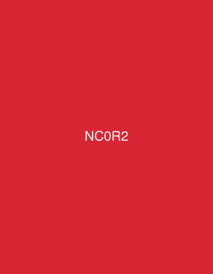 The image is a solid red field with the text "NC0R2" in white at the center.