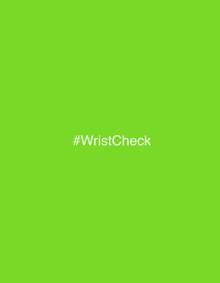 A bright green background fills the entire frame of the image. In the center of the frame, the text "#WristCheck" is displayed in white, sans-serif font. There are no other objects, people, or discernible environmental features present in the image. The image is devoid of any specific location context, and therefore, it cannot be associated with Mũi Né, Vietnam.