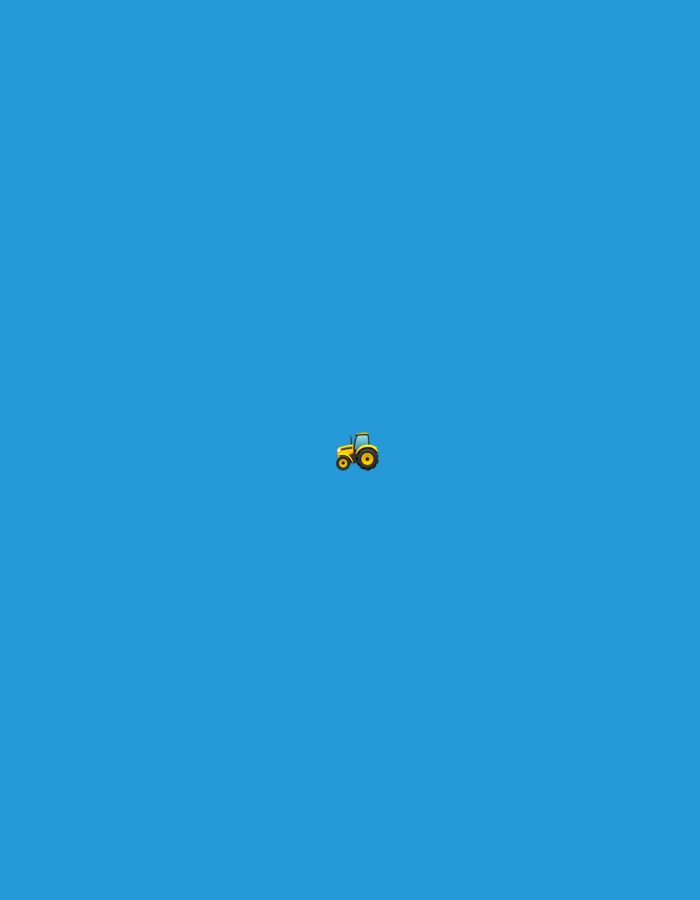A yellow tractor emoji is centered on a bright blue background.