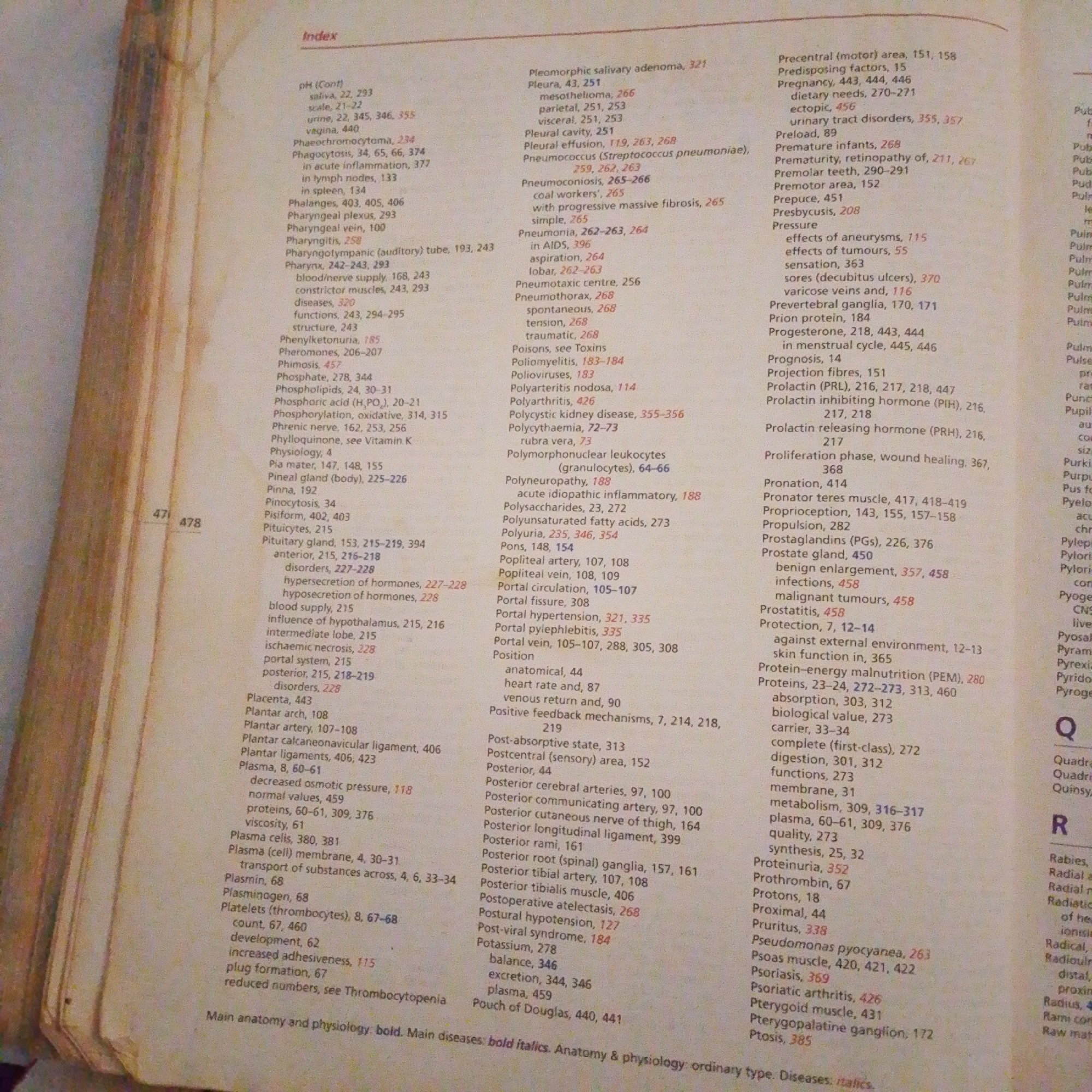 The image is a close-up shot of a page from a book, likely an index or glossary, with text printed in black on a cream-colored background. The page contains multiple columns of words and page numbers, arranged in alphabetical order. The text is densely packed, suggesting it is from a reference book or textbook. The left edge of the page shows the numbers "477" and "478" vertically oriented, indicating page numbers. The binding of the book is visible on the far left, suggesting the image is a scan or photograph of an open book. There are no people, objects, or environmental elements present other than the book itself. The location in Jalingo, Nigeria is not determinable from the image content.