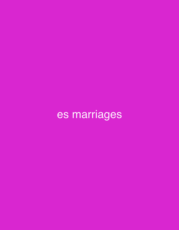 The image features a solid, vibrant magenta background. Centered on this monochromatic field, in white capital letters, is the text "es marriages". No other subjects, such as people or objects, are present in the image. There is no specific scene or setting depicted beyond the colored background. No activity or event is taking place. The image offers no visual cues regarding the time of day, weather, or any emotions. While the location context provided is Santa Ana, Venezuela, there are no discernible elements within the image itself to indicate this geographical location. The presentation is minimalistic, focusing solely on the text against a plain background.