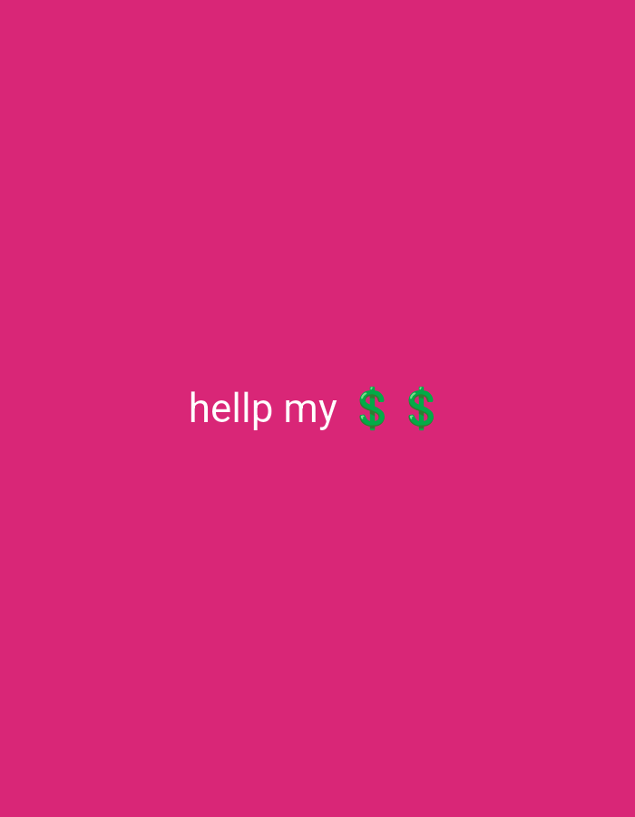 The image is a pink background with the text "hellp my" followed by two green dollar sign symbols. The text and symbols are located in the center of the image. The image provides no information about Bukit Ketok, Indonesia.