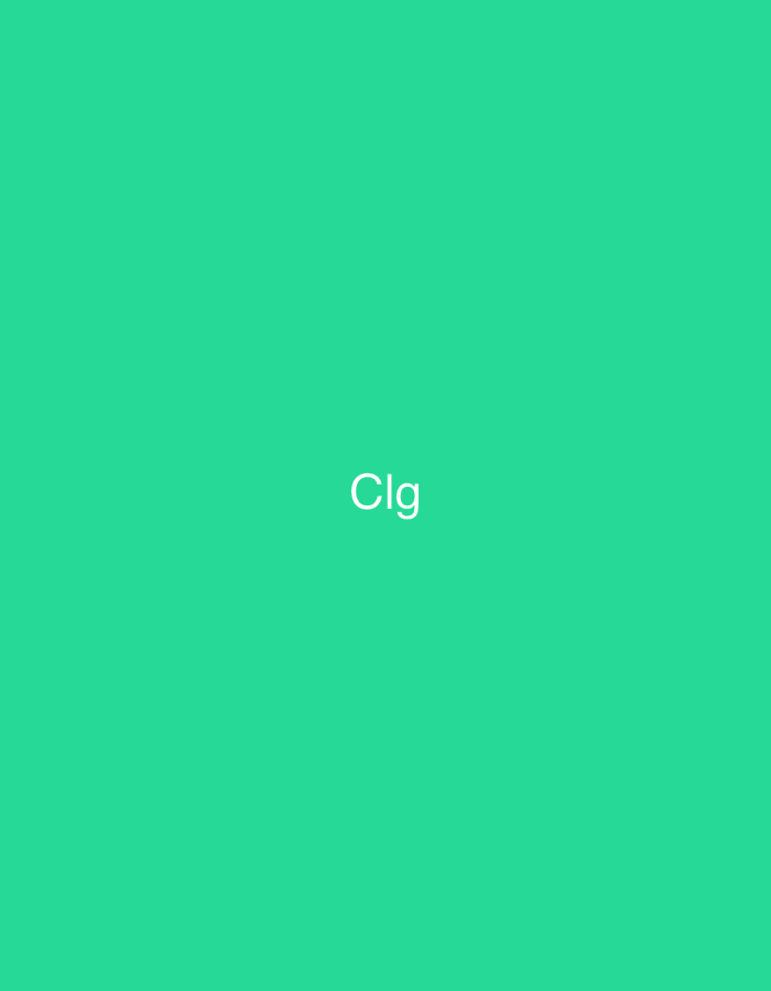 The image displays a uniform, vibrant green background. Centered horizontally and vertically on this background is the white text "Clg," rendered in a sans-serif typeface. No other elements, subjects, or environmental details are visible within the frame. This image is presented in the context of Casablanca, Morocco.