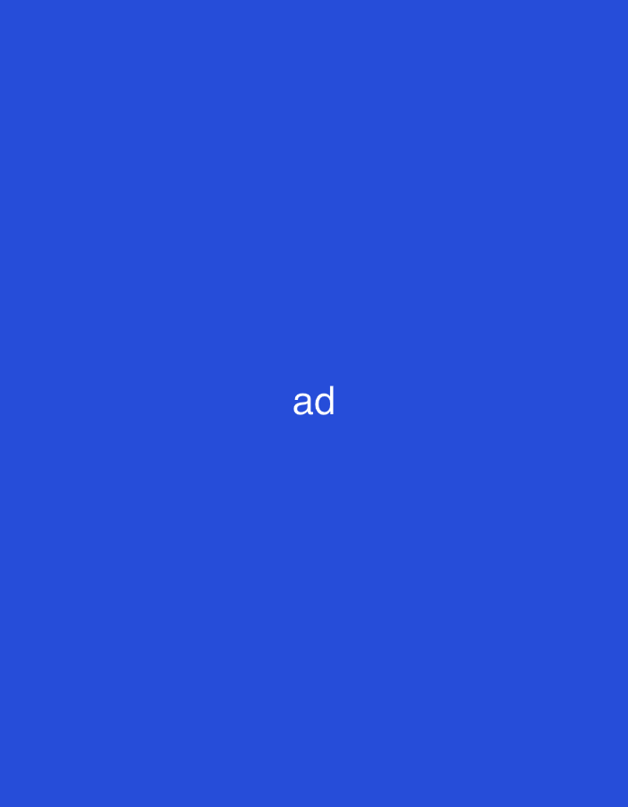 The image displays a uniform royal blue background. Centered on this field is the white lowercase text "ad". No individuals, additional subjects, objects, actions, or interactions are present. The abstract nature of the scene provides no visual cues to ascertain a specific geographical location, city, or country, including Casablanca, Morocco, from the image content.