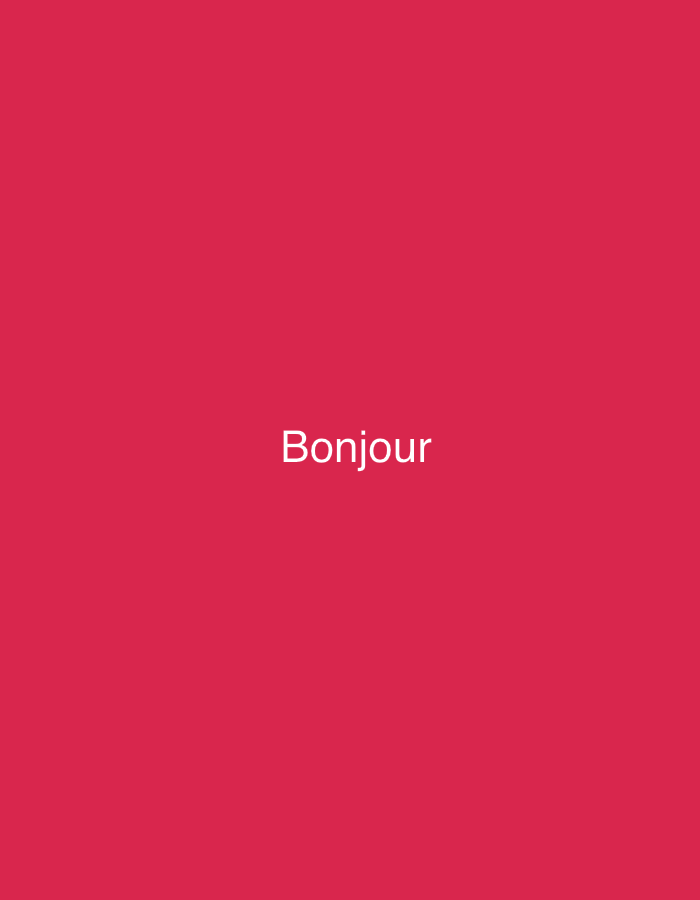 The image is a plain, solid magenta background with the word "Bonjour" written in white text in the center. There are no people, objects, or environmental details present in the image. The location in Montfermeil, France is not depicted or implied by the visual content of the image.