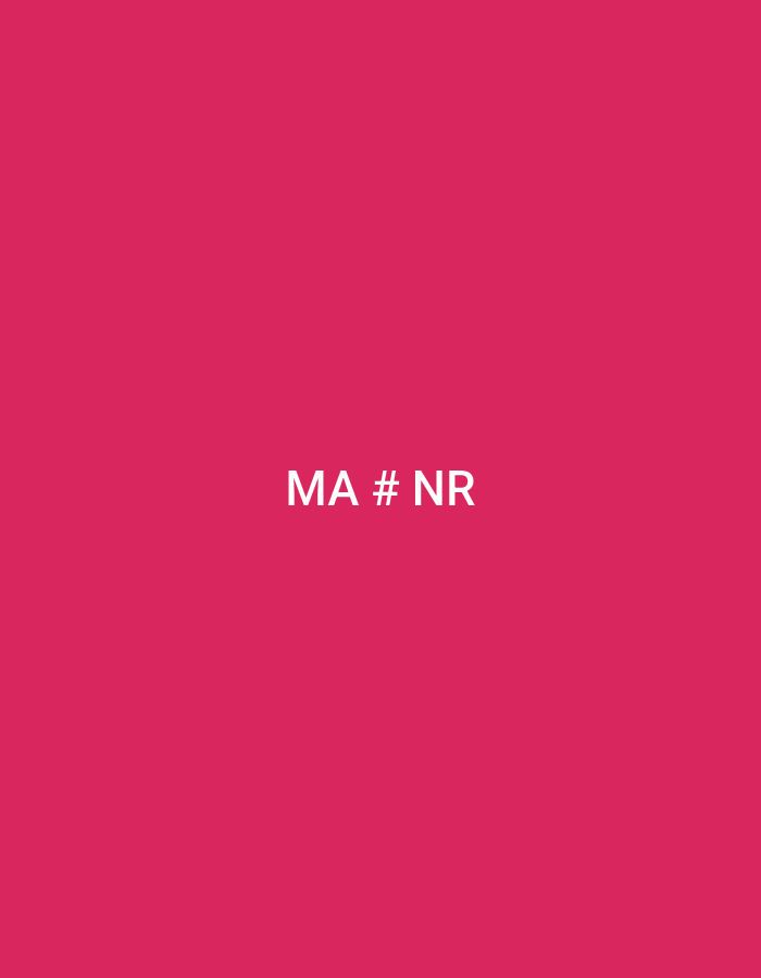 The image presents a solid, uniform fuchsia-pink background. Centered horizontally and vertically, white capital letters spell out "MA # NR," with a hash symbol separating "MA" and "NR." The text is rendered in a sans-serif font. No other subjects, objects, people, actions, interactions, or environmental details are discernible. The image lacks any visual information to determine a specific geographical location within Casablanca, Morocco, or any other city.