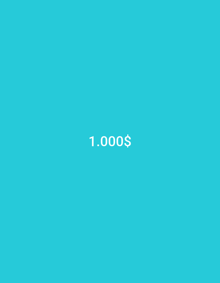 The image shows the number "1.000$" in white text centered on a bright cyan background. There is no discernible location in the city of Lhokseumawe, Indonesia. The image is a simple graphic with no people, subjects, objects, actions, or interactions. The environment is a flat, solid color.