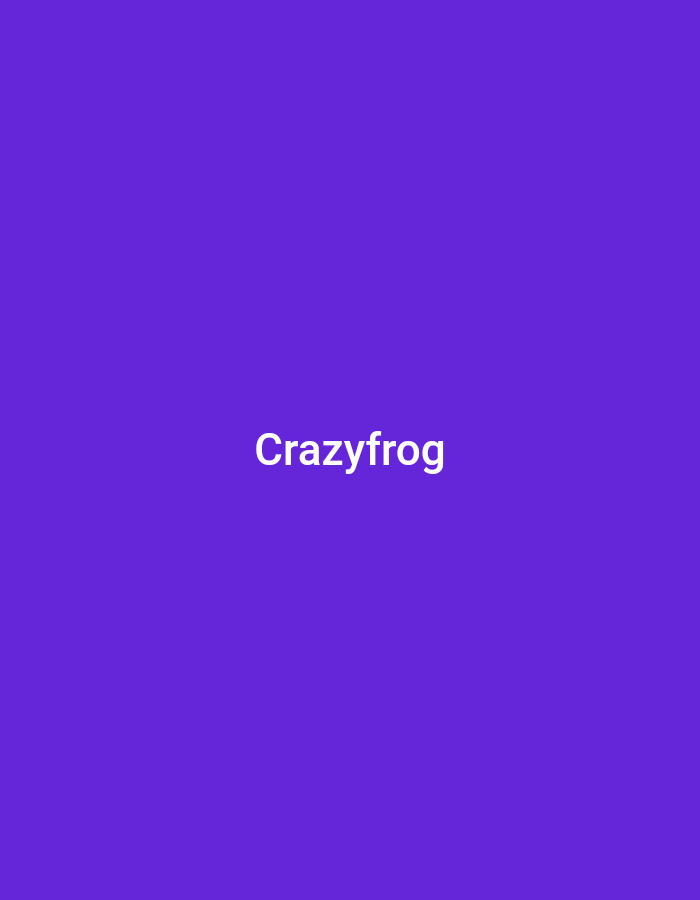 The image shows the text "Crazyfrog" in white font against a solid purple background.
