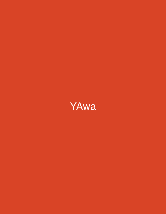 The image displays a solid reddish-orange field, centrally featuring the white text "YAwa". This graphic, described in the context of the city of Casablanca, Morocco, contains no discernible people, subjects, objects, actions, interactions, or environmental details within its frame.