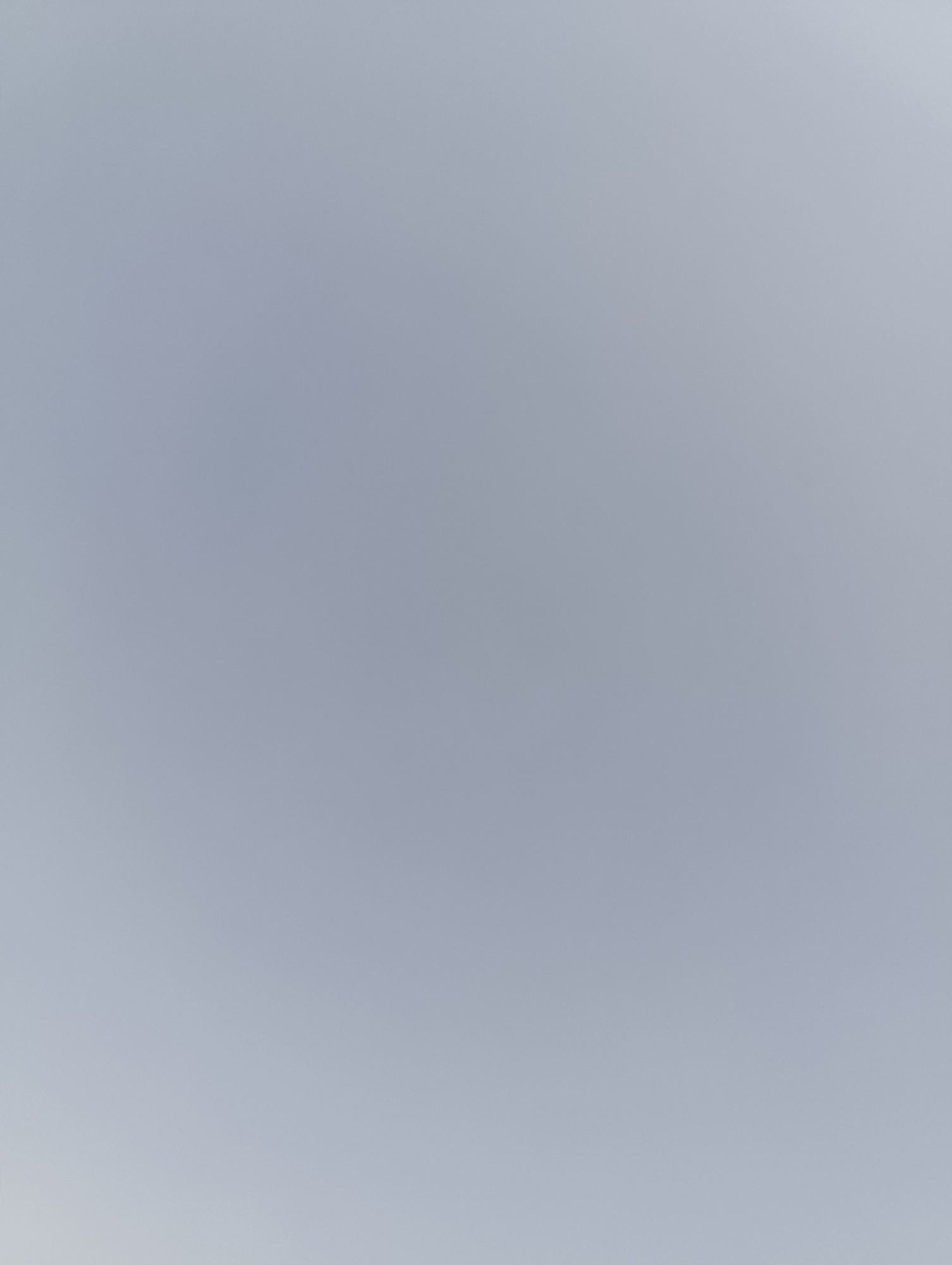 This media file is a photograph of an overcast sky. The lighting suggests it is daytime, likely mid-morning or afternoon. There are no discernible objects, people, or specific location cues within the frame, making it impossible to determine the exact setting or any specific activity. The sky is uniformly gray and appears calm, indicating fair or cloudy weather conditions. There is no visible text in the image.