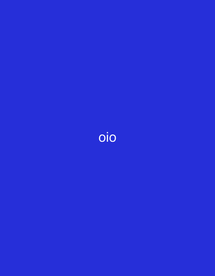 The image displays a minimalist composition featuring a solid, uniform deep blue background. Centered horizontally and vertically on this monochromatic field is the word "oio," rendered in white, lowercase, sans-serif letters. The image is abstract, containing no discernible subjects, objects, or activities other than the text itself. There are no visual cues to suggest a specific time of day, weather conditions, or emotional context. The provided location context of Vagharshapat, Armenia, is not visually supported by any elements within the image.