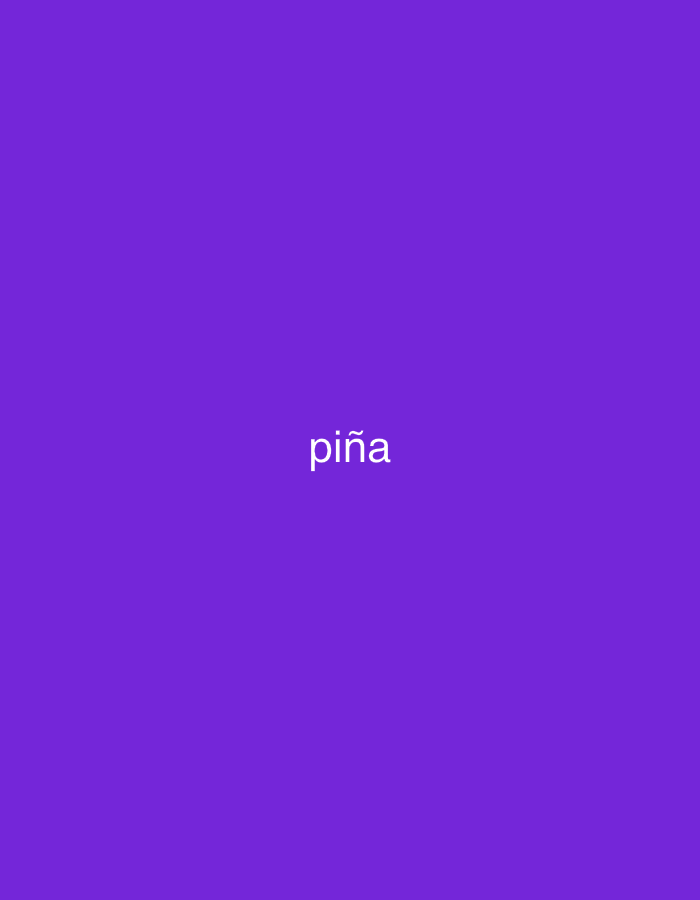 The image displays a solid, uniform, vibrant purple background. Centered on this monochromatic field, the word "piña" is presented in clear, white, sans-serif lettering. There are no other visible subjects, objects, or activities depicted in the frame. The simplicity of the composition focuses entirely on the text against the colored backdrop. The image provides no specific cues regarding time of day, weather, or a particular setting within La Tagua, Venezuela, beyond the color and the single word.