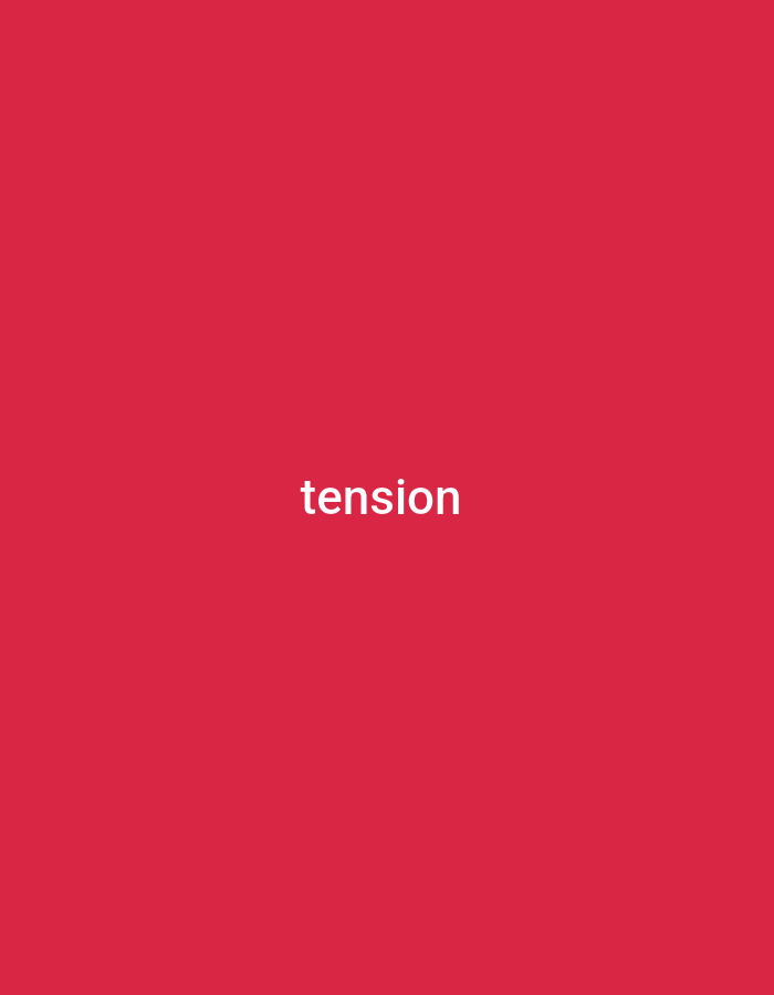 The image is a simple, minimalist composition on a vibrant red background. The only element present is the word "tension" written in white, sans-serif capital letters, centered horizontally and slightly above the vertical center of the frame. The word is presented clearly and stands out against the solid red color. There are no people, objects, or discernible scene or setting beyond the abstract color field. The activity, if any can be inferred, is purely conceptual, represented by the text itself. There are no details regarding time of day, weather, or specific location cues. The emotional tone is conveyed solely through the word "tension," which suggests a feeling of unease, anticipation, or strain. The location context provided, "Tabari Jauro Manu, Nigeria," is not visually represented in the image.