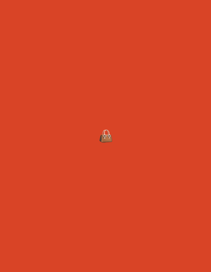 The image is a minimalist depiction of a small, brown handbag with gold accents, centered on a vibrant, solid orange background. There is no discernible location, context, or environment depicted, and no people are present. The image appears to be a digital graphic or illustration, rather than a photograph of a real-world scene.