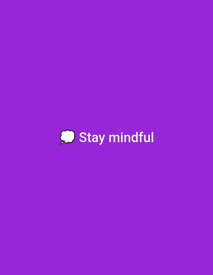 The image is a digital graphic with a solid purple background. In the center of the image, there is a stylized white speech bubble with a black outline, and to its right, the words "Stay mindful" are written in white text. There is no visible content related to the city of Safi, Morocco.