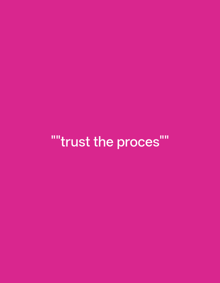 The image contains the text "'''trust the proces'''" in a white sans-serif font against a solid bright pink background. The text is centered horizontally and is located in the lower half of the image. The provided information about Payagaboh, Indonesia, is irrelevant to the visual content of the image. There are no people, objects, actions, interactions, or environmental details present in the image.