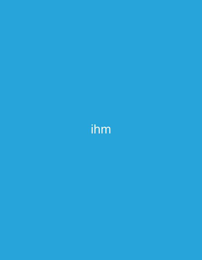 This image, originating from the city of Casablanca, Morocco, displays a solid, uniform medium-light blue background. Centered, the white, sans-serif, lowercase letters "ihm" are the sole textual element. No other discernible subjects, objects, actions, interactions, or environmental details are depicted within the frame, presenting an abstract and minimalist visual.