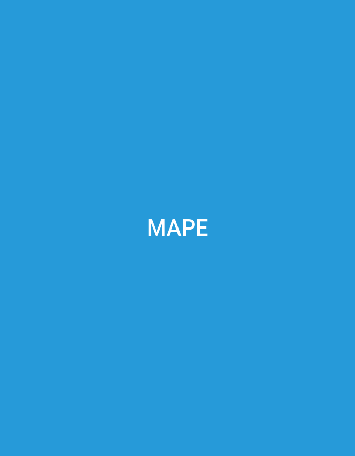 The image presents a solid, uniform blue background. Centered within this blue field, the four-letter word "MAPE" is displayed in opaque white, capital, sans-serif lettering. No other subjects, objects, people, or actions are depicted. The environment consists solely of the depicted color and text. There are no visual cues, landmarks, or contextual information within the image that would allow for the identification of a specific geographic location, including the city of Casablanca, Morocco.