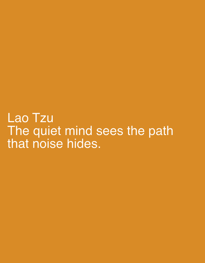 The image features a quote from Lao Tzu, "The quiet mind sees the path that noise hides," presented in white text on a solid orange background. There is no indication of the image's location as Morton Grove, United States of America.