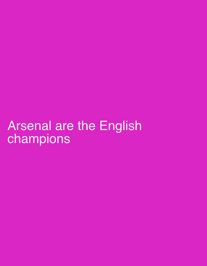 The image is a solid purple background with the white text "Arsenal are the English champions" near the bottom left. No people, objects, or environmental details are visible. The image's location in Izhevsk, Russia, cannot be determined from its content.