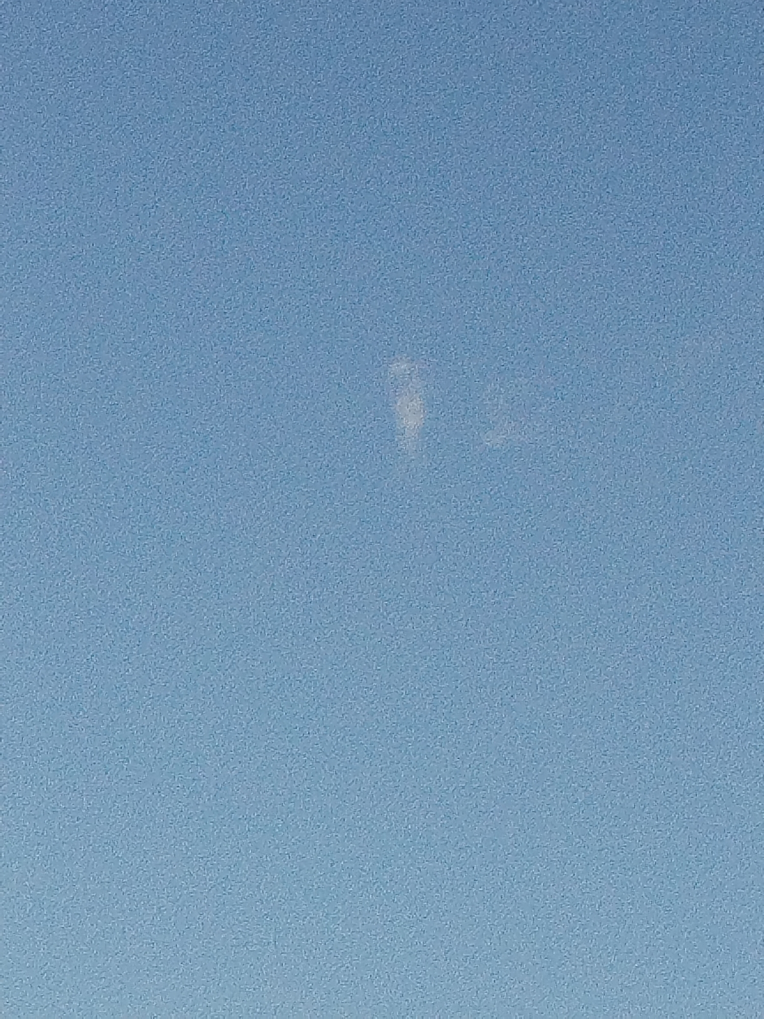A single, wispy white cloud floats in a clear, light blue sky. The cloud is small and elongated, with a slightly blurred appearance. The image is otherwise featureless, showing only the expansive sky.