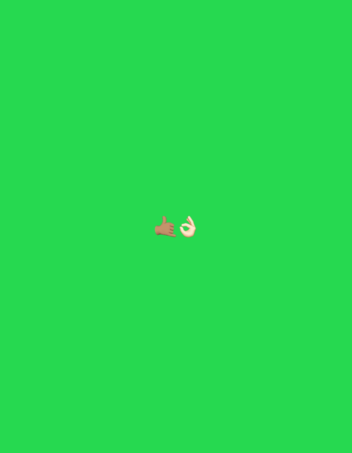 Two emojis, a thumbs-up and a circle-fingers hand sign, are centered on a bright green background. The thumbs-up emoji is on the left, facing right with the thumb extended upwards. The circle-fingers emoji is on the right, with the index finger and thumb forming a circle. Both emojis are positioned slightly below the horizontal center of the frame.