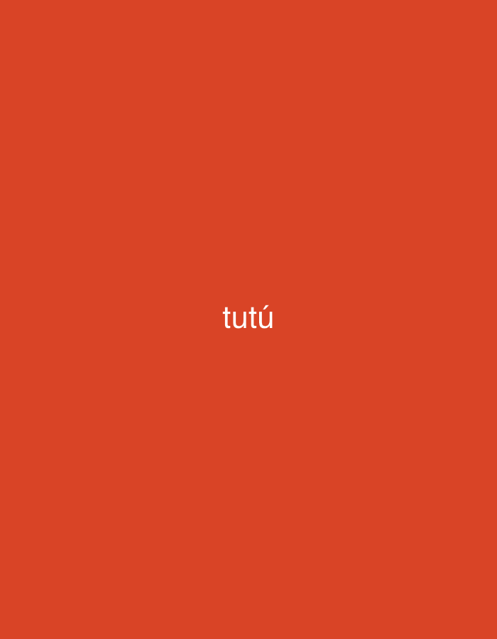The media file displays a minimalist graphic design, featuring white text against a solid, vibrant reddish-orange background. The background color is a uniform, deep orange-red hue. The central subject is the word "tutú," written in a clean, sans-serif typeface, with all letters in lowercase and an acute accent mark over the second 'u'.
In the original image, the text "tutú" is precisely centered both horizontally and vertically within the frame. There are no other visible subjects, such as people or objects, nor is there any activity taking place. The image lacks environmental details or visual cues that would suggest a specific setting, time of day, or weather conditions, and provides no inherent location context related to Santa Ana, Venezuela. The strong contrast between the bright white text and the dark reddish-orange background ensures excellent legibility. The overall impression is one of simplicity and direct textual communication. The provided cropped hints further illustrate the text "tutú" on the same background, positioned in various corners of the frame.
