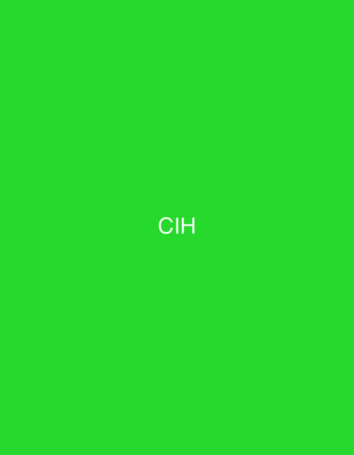The image displays a solid, uniform green background (RGB 0, 204, 0). Centered on this background, the white uppercase letters "CIH" are rendered in a sans-serif typeface. There are no other discernible subjects, objects, people, or actions depicted in the image. The image is a digital graphic and does not represent a physical scene or environment. While the acronym "CIH" is associated with CIH Bank, a financial institution headquartered in Casablanca, Morocco, and operating multiple branches across the city and country, this image itself is not a photograph of a specific location within Casablanca or any other city.