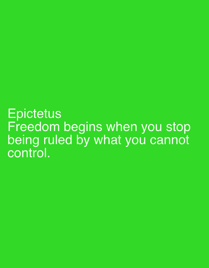 A green square contains the text "Epictetus Freedom begins when you stop being ruled by what you cannot control." There is no discernible location or information related to Morton Grove, United States of America in the image.