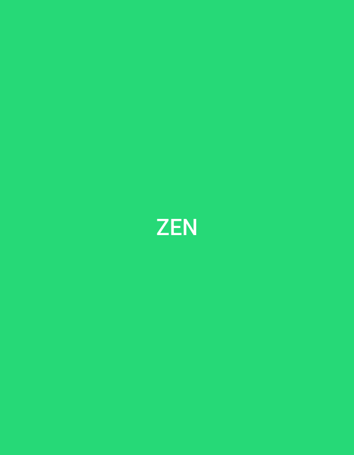 The image displays a minimalistic digital graphic consisting of the capitalized word "ZEN" in white, sans-serif typeface, centrally positioned against a solid, uniform vibrant green background. The graphic contains no discernible people, subjects, objects beyond the text, or environmental features. As a purely graphical composition, the image provides no visual information, such as landmarks, architecture, or geographic markers, to indicate a physical location within the city of Casablanca, Morocco, or any other specific real-world setting.