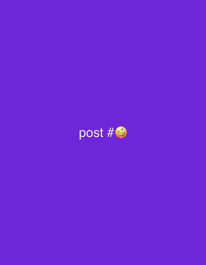 A purple background with the text "post #" followed by an emoji of a face with its tongue sticking out and winking.
