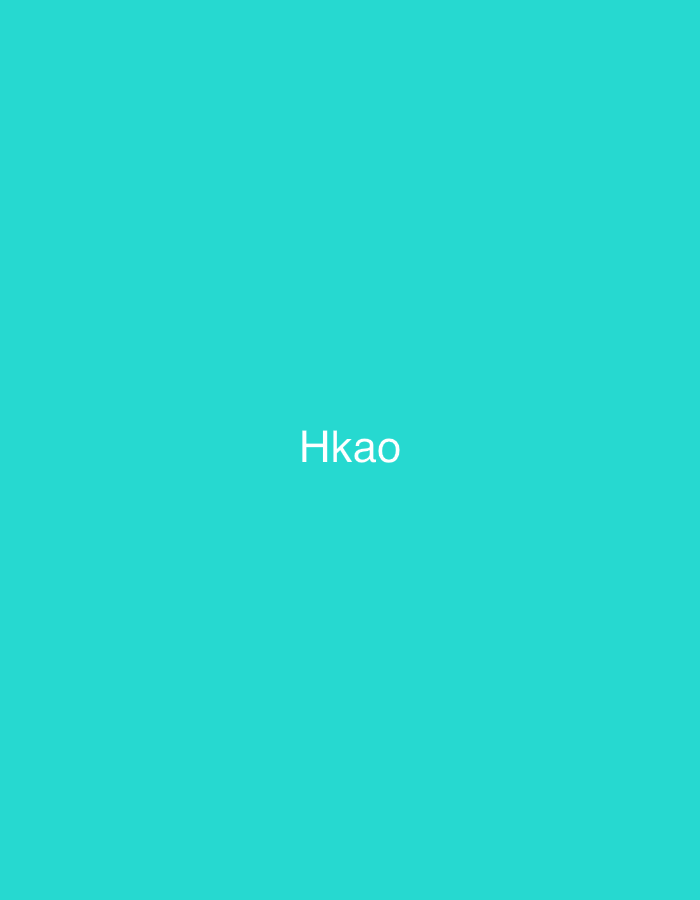 The image presents a plain, solid teal-colored background. Centered on this uniform surface is the word "Hkao" rendered in white, lowercase sans-serif typography. There are no other discernible subjects, objects, people, actions, interactions, or environmental details within the frame. The scene is located in Casablanca, Morocco.