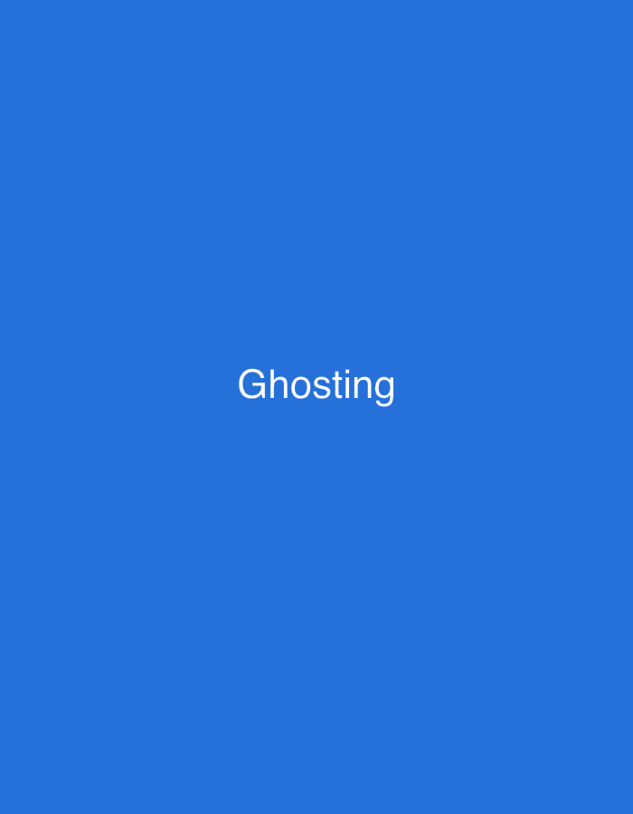 The image is a digitally generated graphic with a plain blue background. Centered in the middle of the image, in white text, is the word "Ghosting." There is no indication of the location of Kaolinovo, Bulgaria, or any other geographical context. The image contains no people, subjects, objects, or actions.