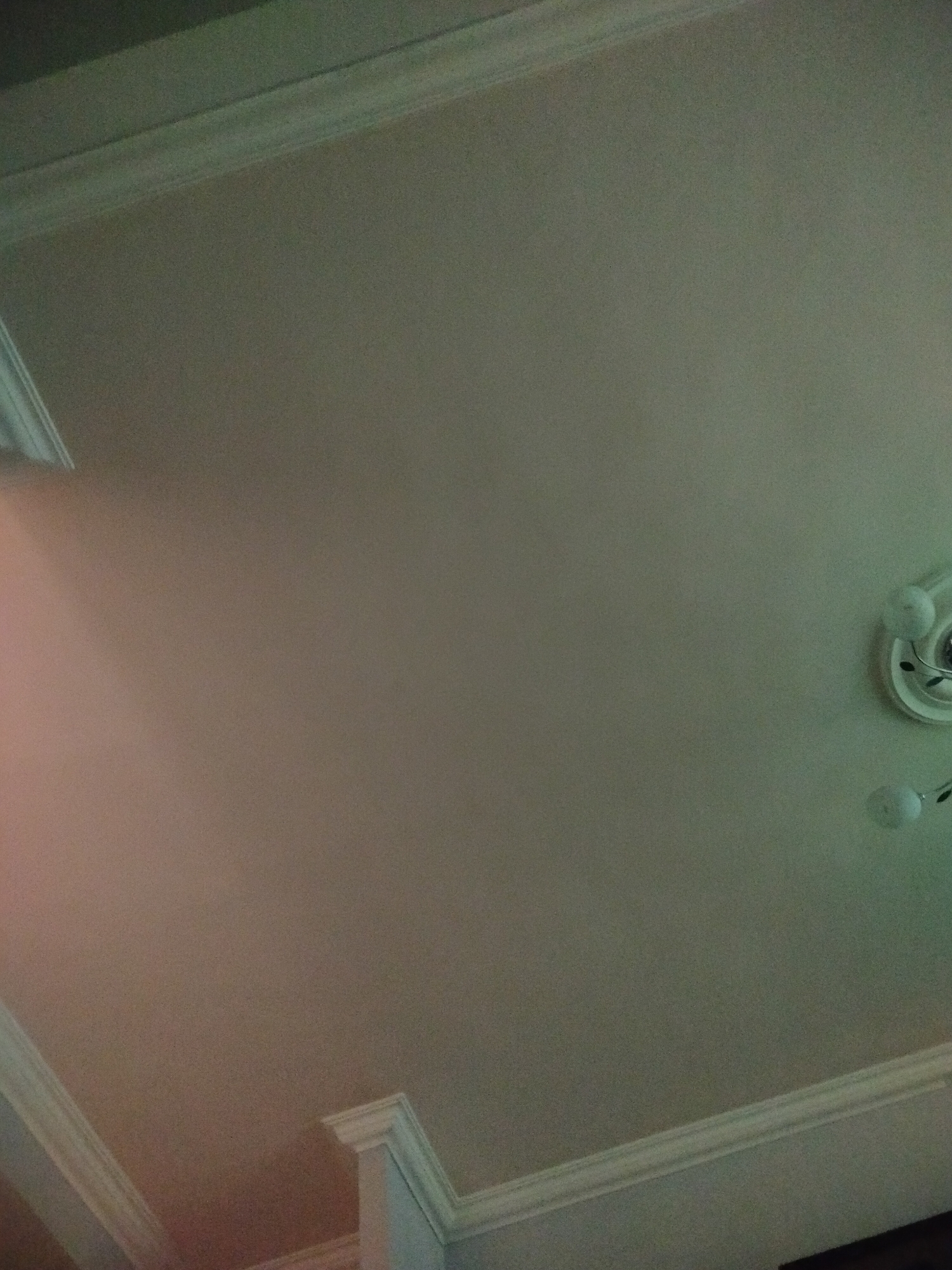 The image shows a section of a ceiling with molding around the perimeter. There is a decorative light fixture with three bulbs in the upper right corner. The color of the ceiling is a pale, muted tone, likely a beige or off-white. The location of Yerevan, Armenia is not discernible from the image.