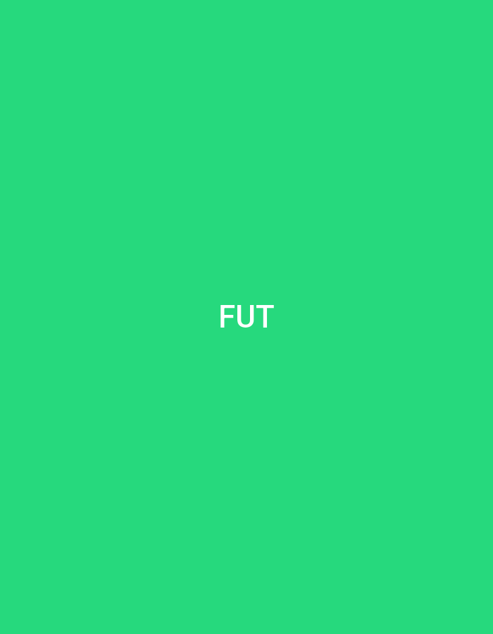 The image displays a solid, uniform field of vibrant green. Centered horizontally and vertically within this field are three capitalized white sans-serif letters, spelling "FUT". No other subjects, people, objects, actions, or discernible environmental elements are present within the frame.