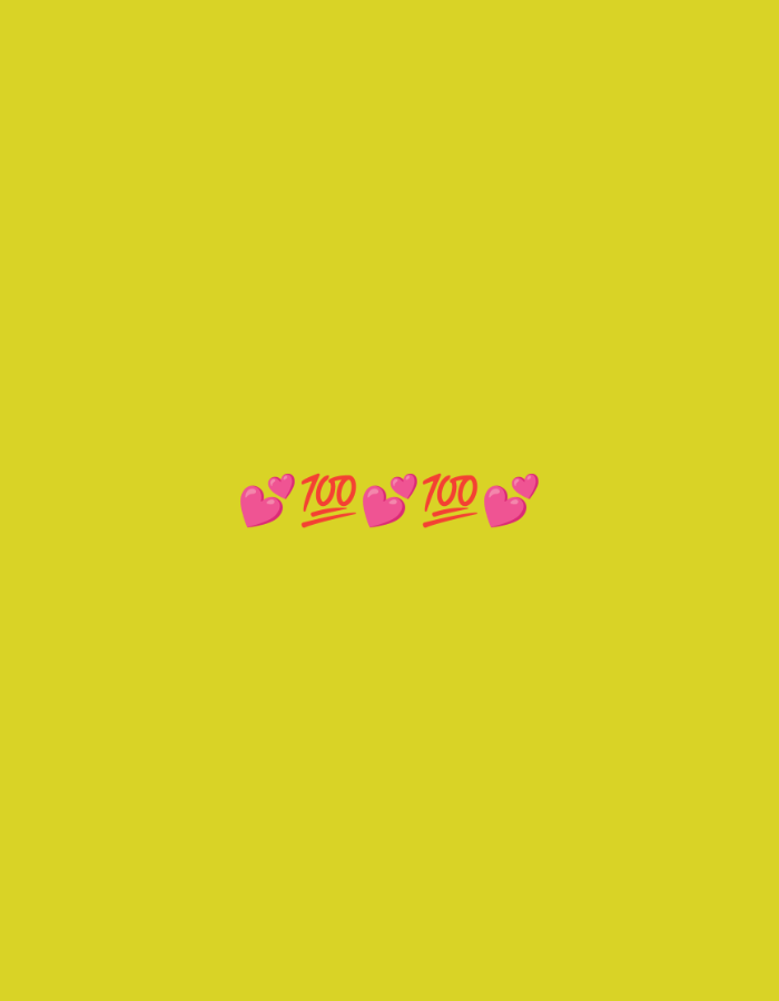 The image is a flat lay against a solid bright yellow background. Three pairs of pink heart emojis are centrally positioned, spaced evenly across the width of the image. Each heart emoji is accompanied by the number "100" in a stylized red font. There are no people or any discernible elements of the city of Sluck, Belarus present in the image.