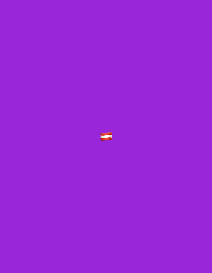 The image is a close-up, eye-level shot of the Austrian flag emoji centered against a plain, vibrant purple background. The flag is depicted as a horizontal triband of red, white, and red, with a slight wave suggesting it's in motion. The purple background is a solid, uniform color, with no discernible textures or patterns, and no other objects or elements are visible in the frame. The location in Moscow, Russia, is not depicted or implied in this image.