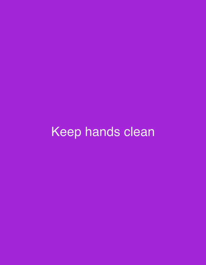 The image is a plain purple background with white text in the center that reads "Keep hands clean." There are no discernible objects, people, or environmental details present that would allow for a description of a location in New Stadium, Nigeria.